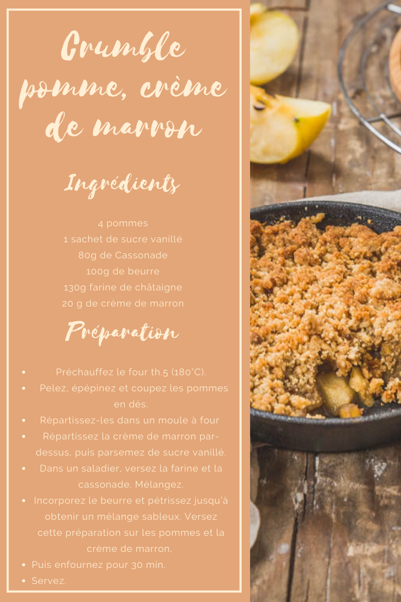 Recette crumble pomme crème de marron Recette du mois crumble de pomme crème de marrons