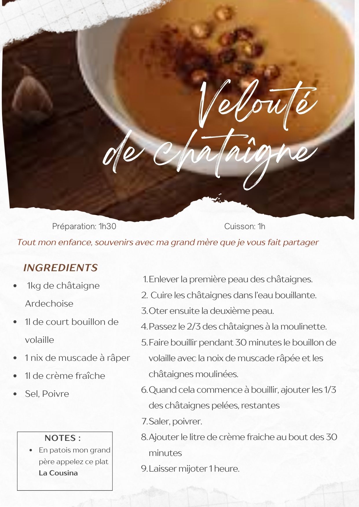 recette du mois velouté de châtaigne d'Ardèche